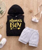 ⁦بلوفر ولادي فخم بقبعة بدون أكمام + شورت نمط مريح للاطفال الرضع (نسخة)⁩ - الصورة ⁦2⁩