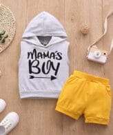 ⁦بلوفر ولادي فخم بقبعة بدون أكمام + شورت نمط مريح للاطفال الرضع (نسخة)⁩ - الصورة ⁦10⁩