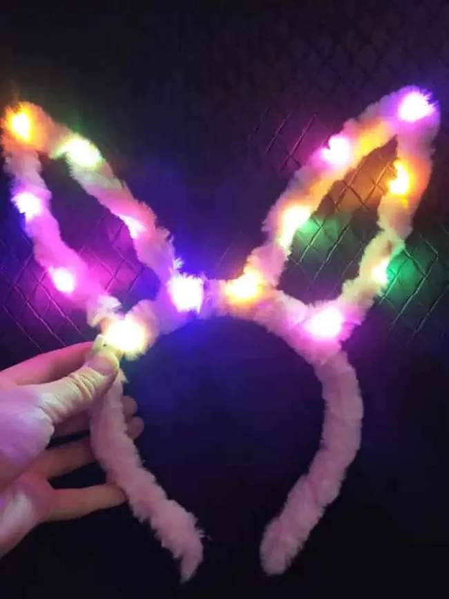 ⁦طوق شعر مضيء بإضاءة LED على شكل أذني أرنب للنساء والفتيات⁩ - الصورة ⁦3⁩