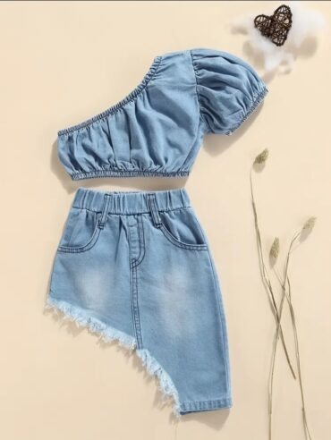 طقم بناتي جينز أنيق بتصميم عصري حديث