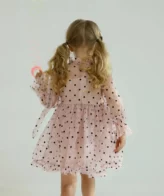 ⁦فستان شبكي قصير كم طويل نمط نقط⁩ - الصورة ⁦7⁩