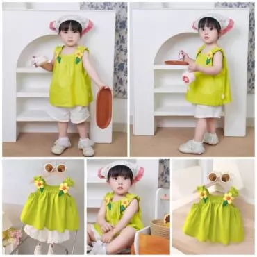 ⁦طقم بناتي  بلوزة بدون أكمام وشورت بشكل أنيق للفتيات الصغيرات ⁦⁩ - الصورة ⁦2⁩