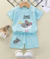 طقم ولادي راقي مكون من قطعتين تي شيرت وشورت نمط حيوان