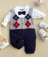 أفرول ولادي بأكمام طويلة مزين بربطة عنق