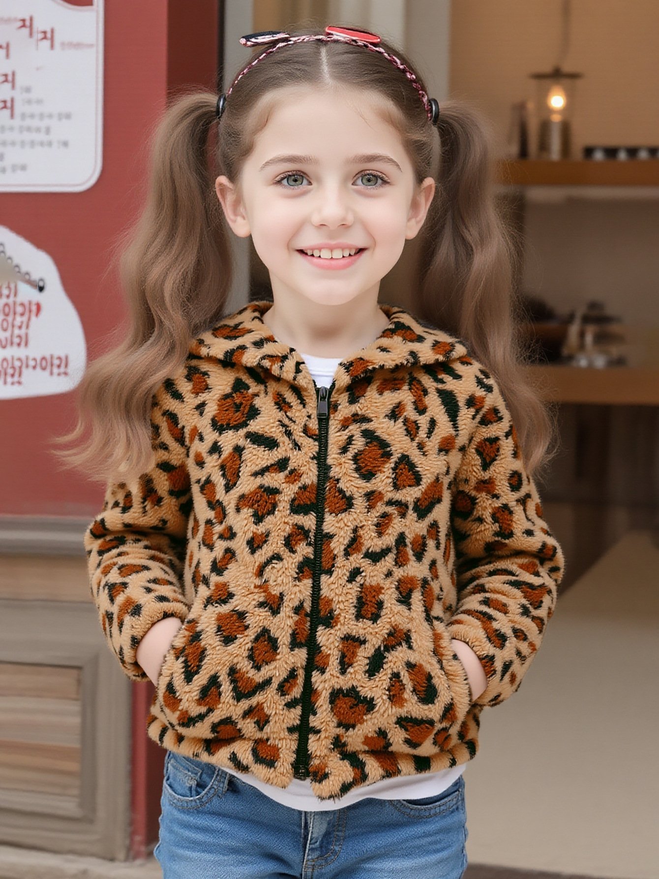 جاكيت بأكمام طويلة نمط نمري للفتيات - الصورة 2