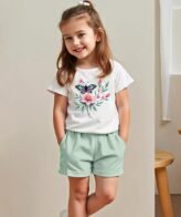 طقم بناتي يتكون من قطعتين بلوزة بأكمام قصيرة وشورت