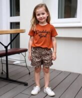 طقم بناتي يتكون من قطعتين بلوزة بأكمام قصيرة وشورت