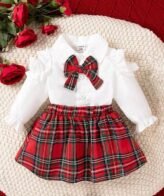 طقم بناتي لطيف قطعتين تنورة و بلوزة مكمم